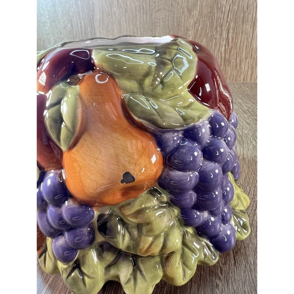 Home Interiors Ceramic Fruit Jar Candle Topper Grapes Pears Apples 3D Embossed